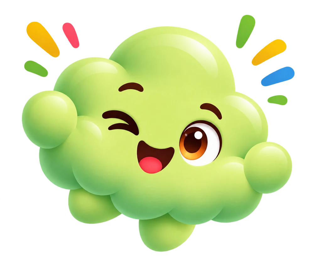 Fey, le petit nuage vert de Vitfey, fait un clin d'œil